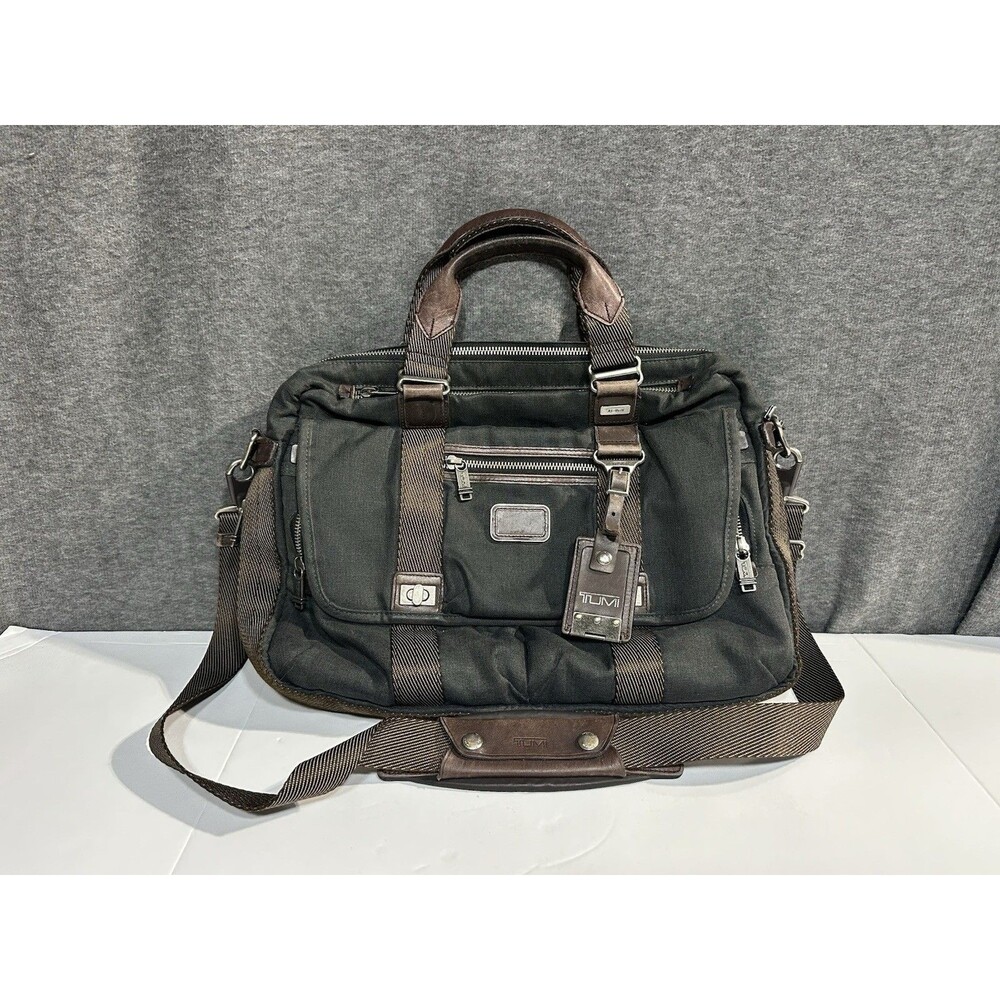 Tumi Alpha Bravo Pinckney Flap Briefcase 2WAY Hand Shoulder Bag Brown Gunmetal